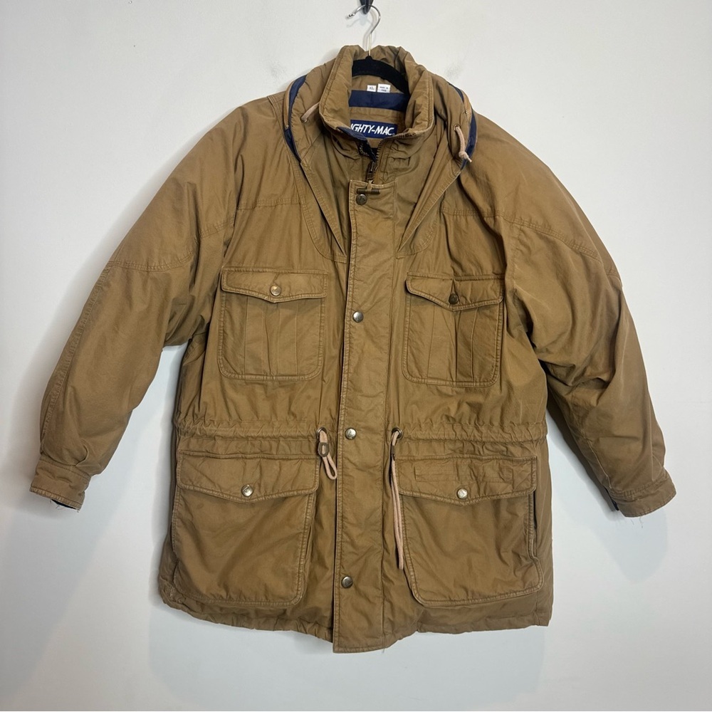 Mighty Mac Vintage Duck Down Coat Packable Hood Brown Size XL